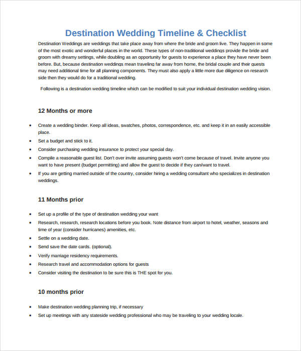 destination wedding timeline checklist