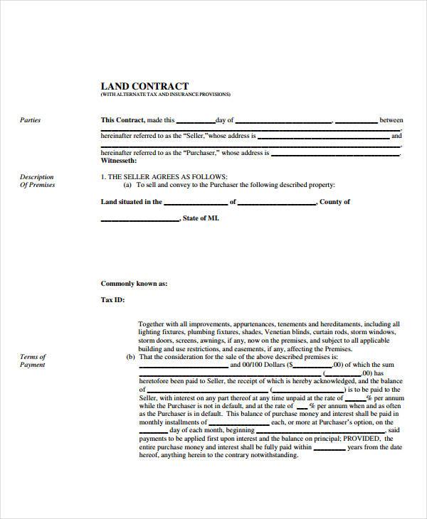 land sale contract template