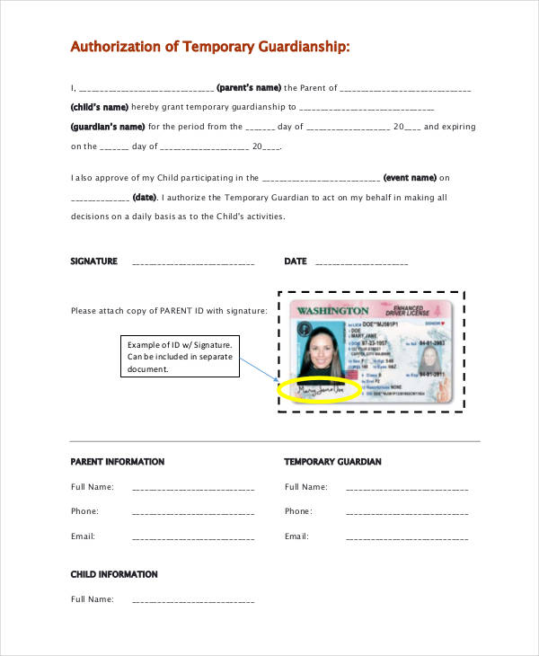 Free template for temporary guardianship