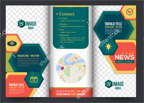hexagonal frames style tri fold brochure design