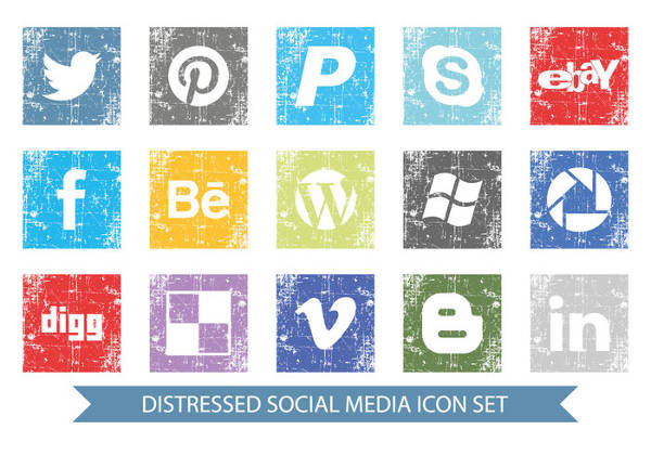 distressed social media icon set