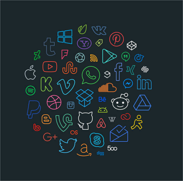 simple social line icons