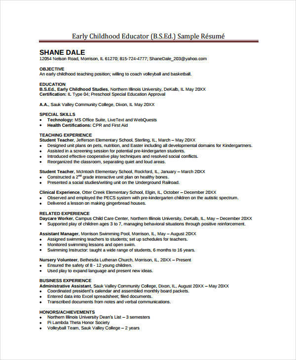 child care teacher assistant resume