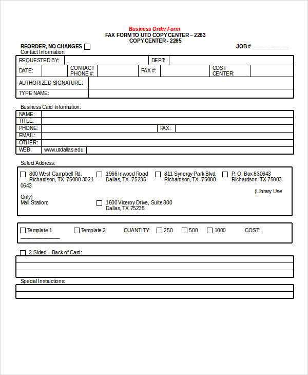 business order form template