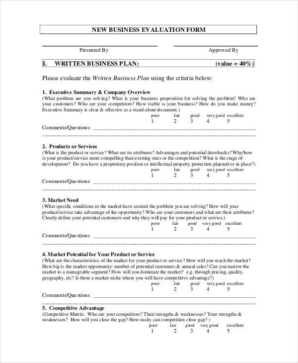 business evaluation form template