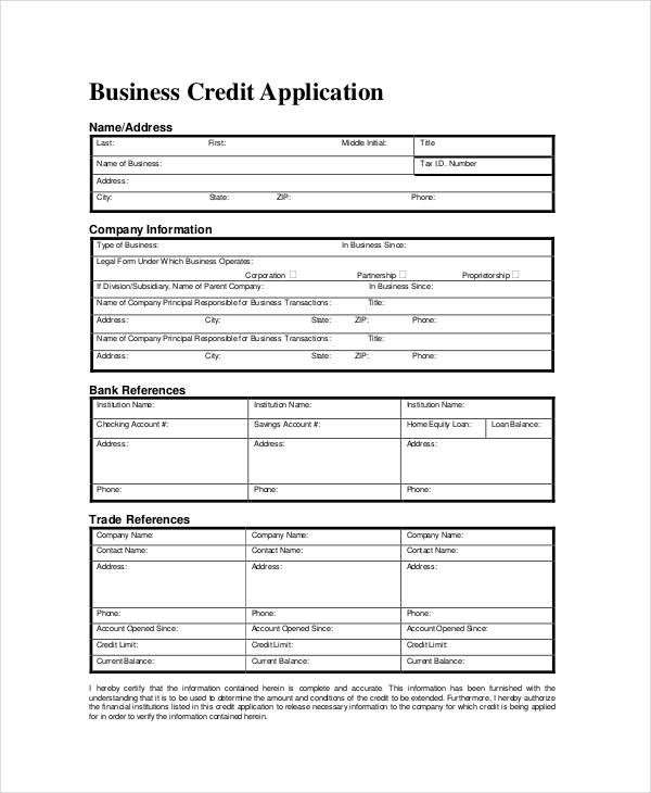 business credit application form template