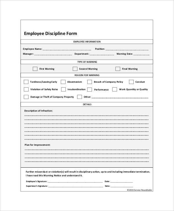 Free Printable Employee Disciplinary Forms