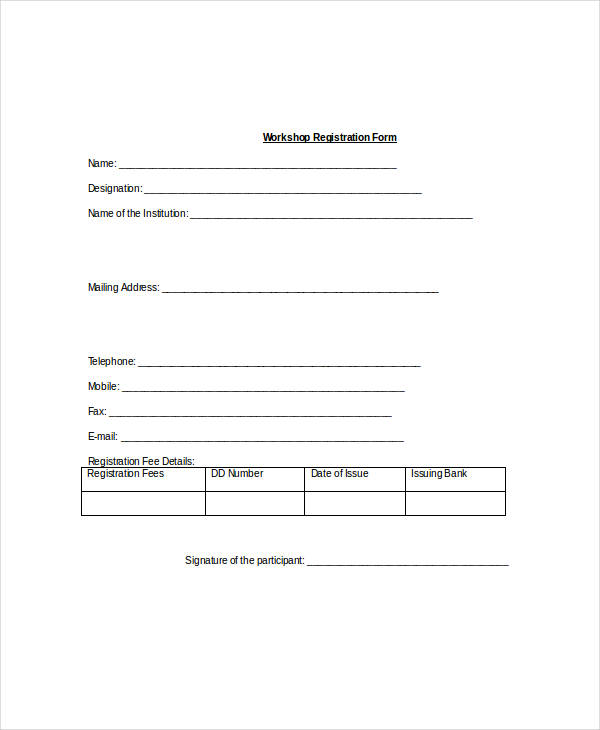 Printable Registration Form Template Word