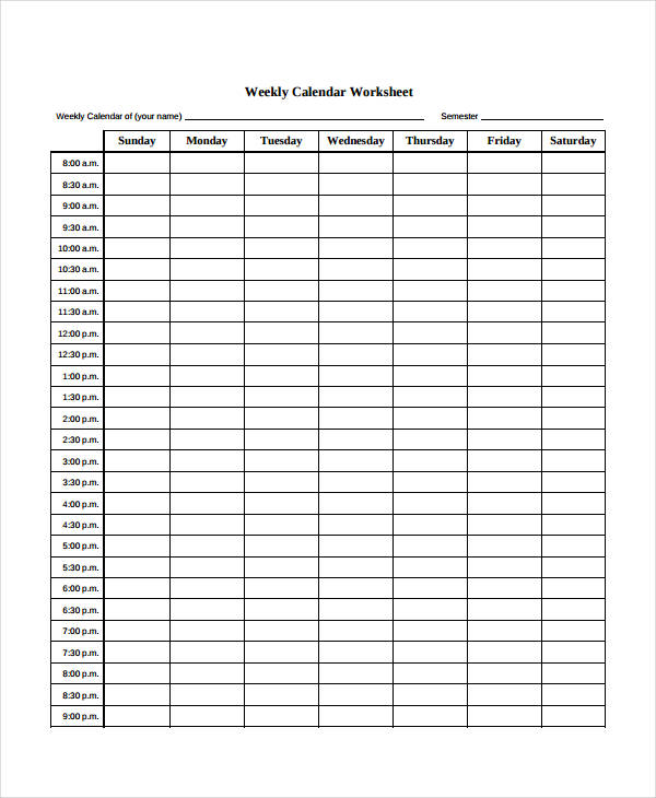 Printable Blank Daily Schedule Template