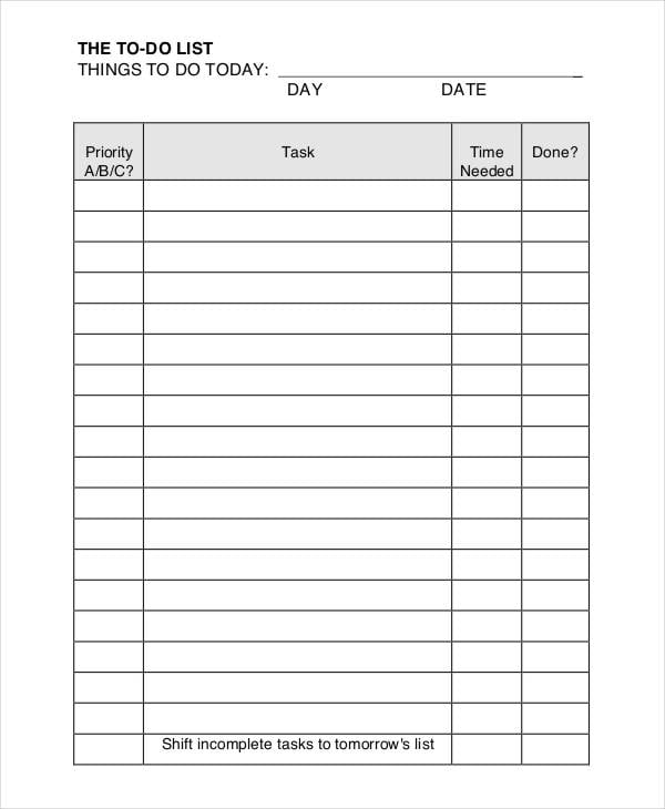 daily to do list for students