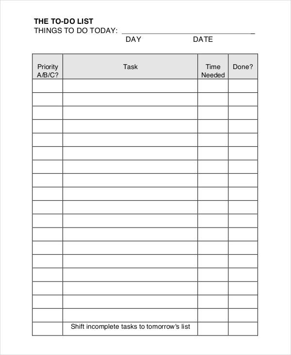 daily todo list template