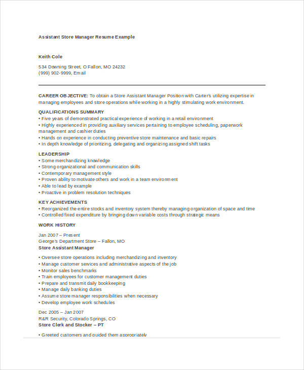 Store Manager Resume 14 PDF Word Documents Download