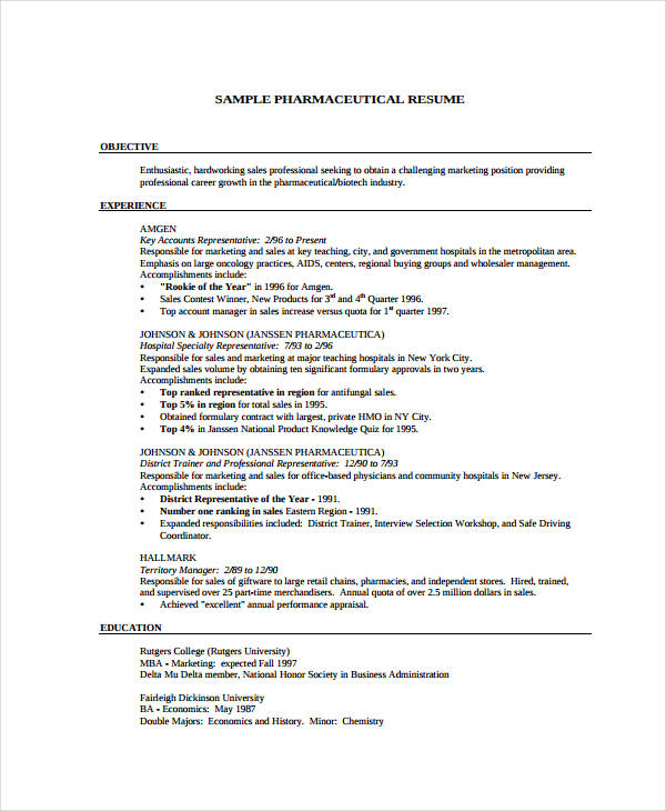 pharmaceutical project manager resume