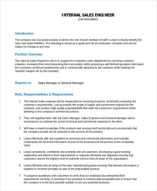 10 Sales Engineer Job Description Templates PDF DOC