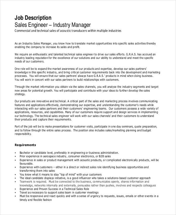 10 Sales Engineer Job Description Templates Pdf Doc Free Premium Templates