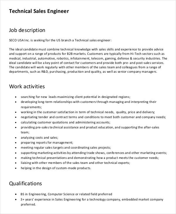 technical sales engineer job description