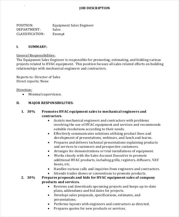 10 Sales Engineer Job Description Templates PDF DOC