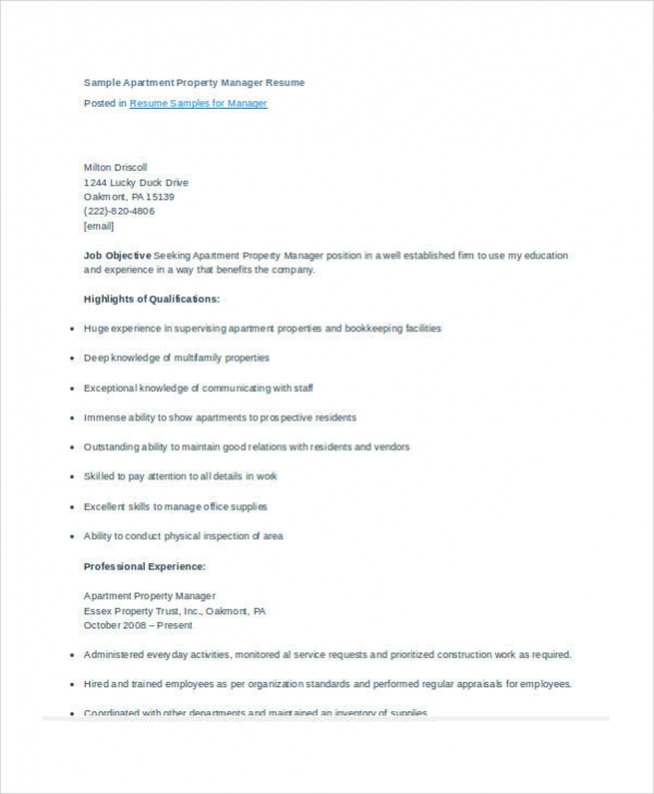 10+ Property Manager Resume Templates PDF, DOC