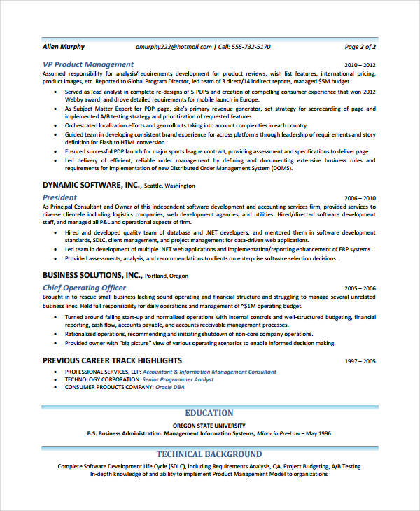 10+ Product Manager Resume Templates - PDF, DOC