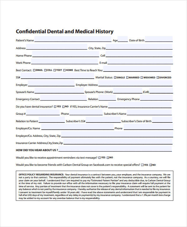 Printable Dental Medical History Form Template Printable Templates