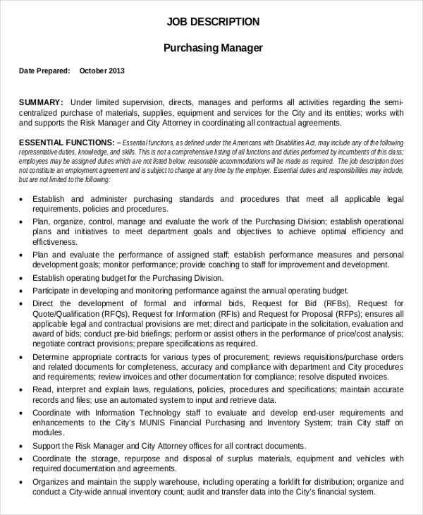 8 Purchasing Manager Job Descriptions In Docs   Purchasing Manager Job Description Template In PDF 