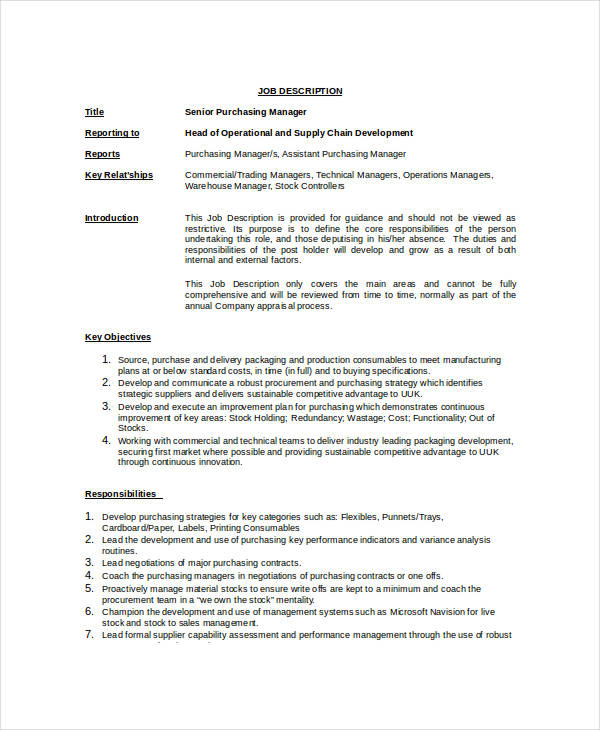 8 Purchasing Manager Job Descriptions In Docs   Senior Purchasing Manager Job Description Template In Word 