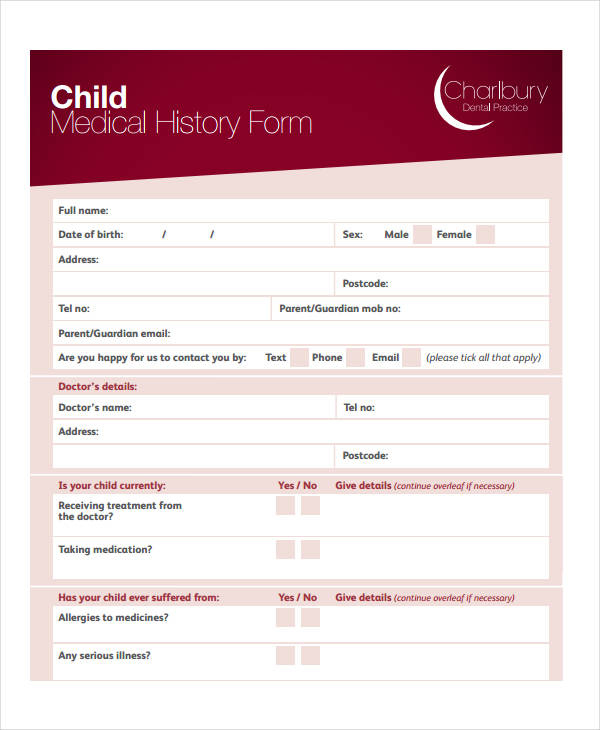 child medical history form