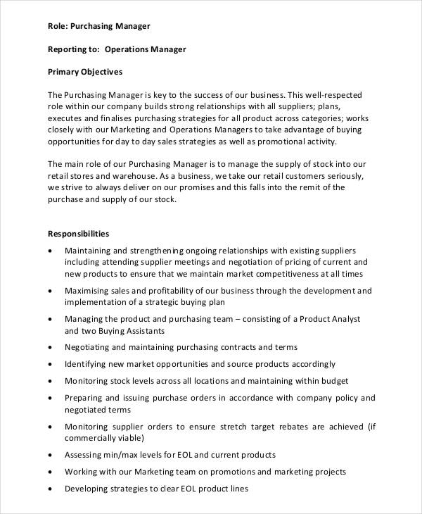 purchasing manager executive job description