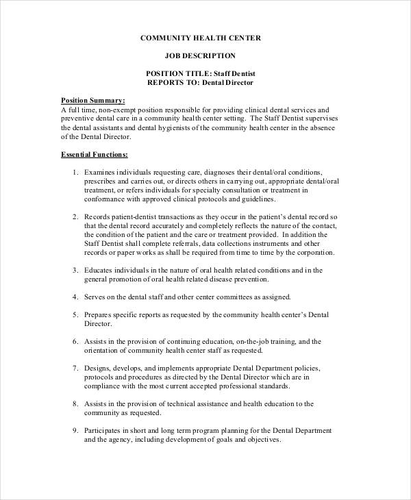 10+ Sample Dentist Job Description Templates PDF, DOC