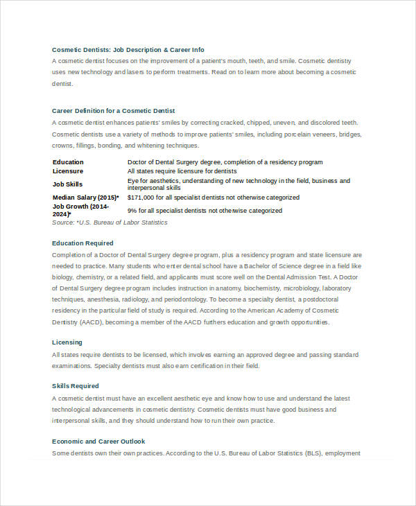 10+ Sample Dentist Job Description Templates PDF, DOC