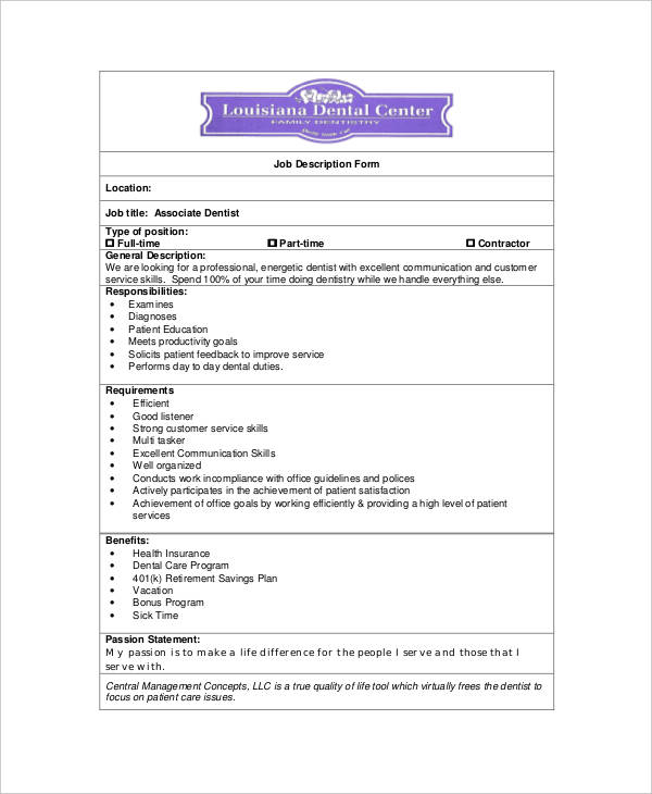 10+ Sample Dentist Job Description Templates PDF, DOC