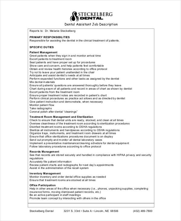 10+ Sample Dentist Job Description Templates PDF, DOC