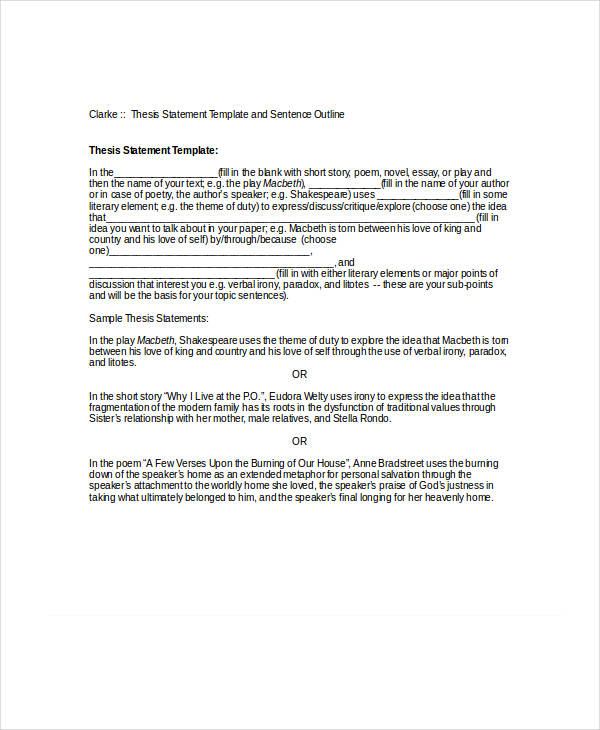 thesis statement template pdf