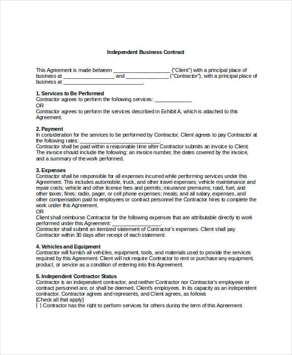 independent business contract template