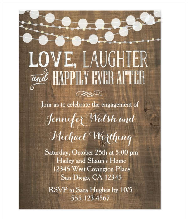 rustic wood engagement party invitation