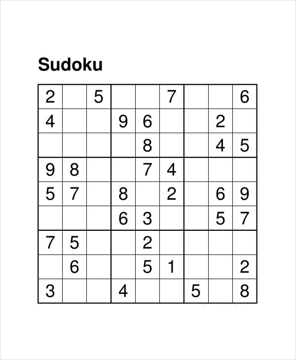 Printable Sudoku Puzzle - 7+ Free PDF Documents Download