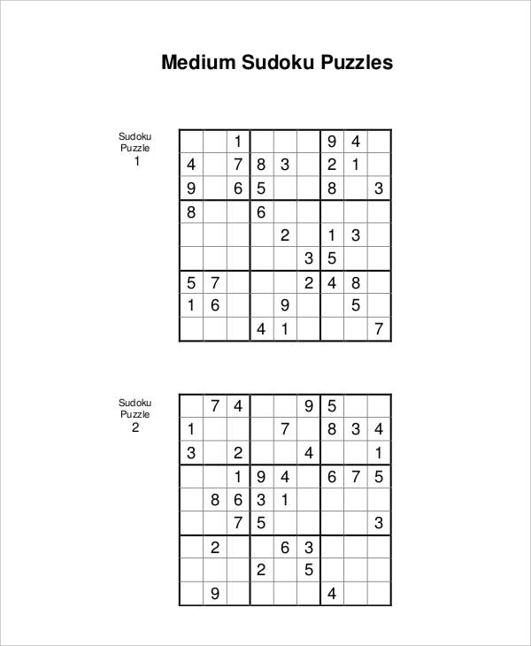 Printable Sudoku Puzzle - 7+ Free PDF Documents Download