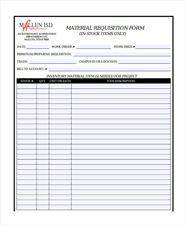 material requisition form