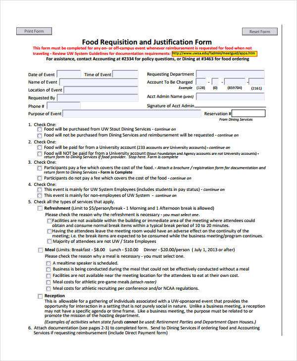food requisition form sample