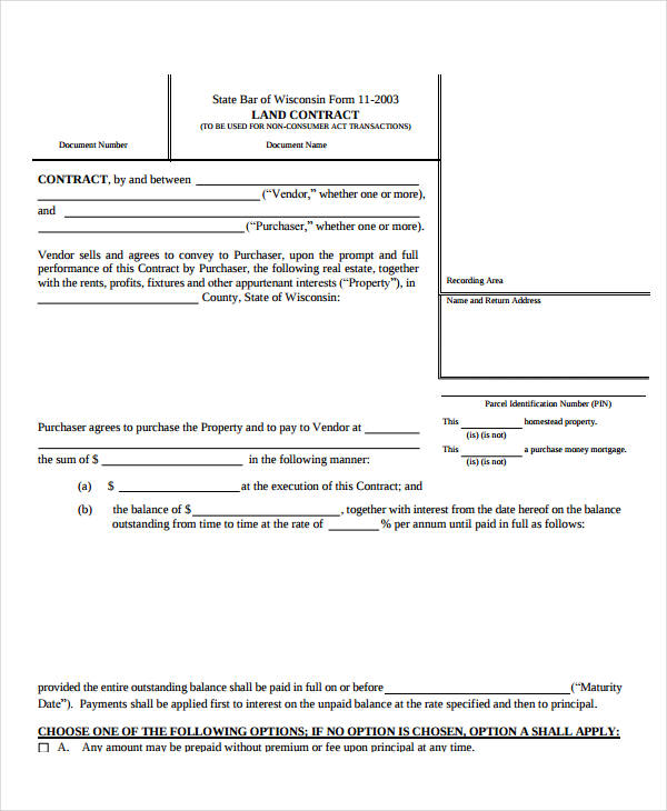 blank land contract form 1