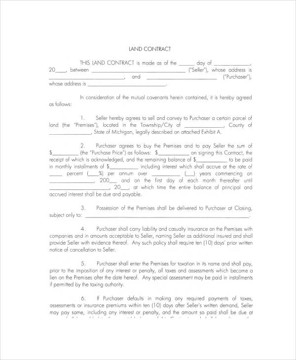 8+ Land Contract Forms Free Sample, Example, Format