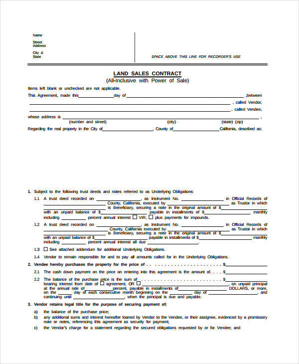 standard land contract form