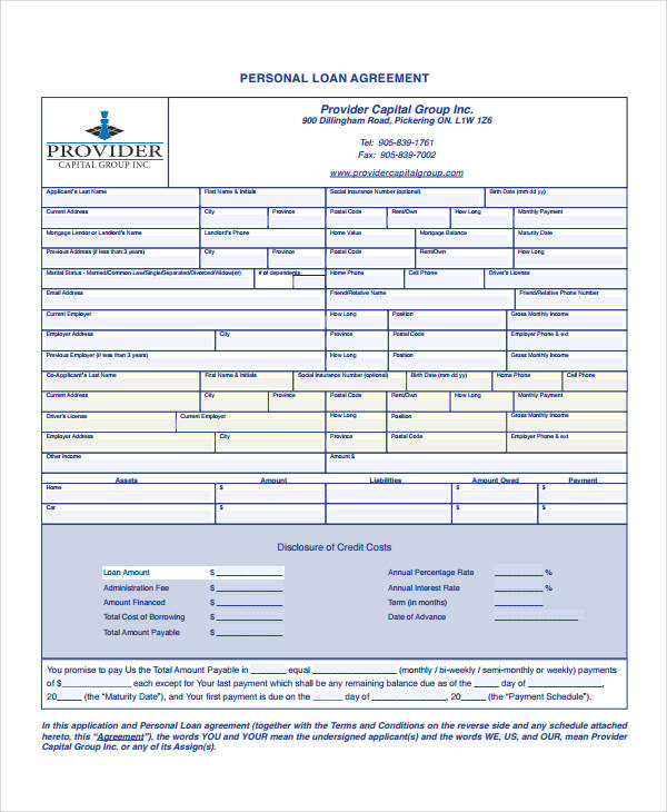 16 Personal Loan Agreement Templates Free PDF Word Samples