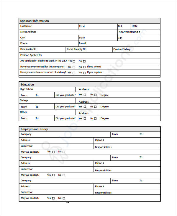 Generic Employment Application Template - 8+ Free PDF Documents ...