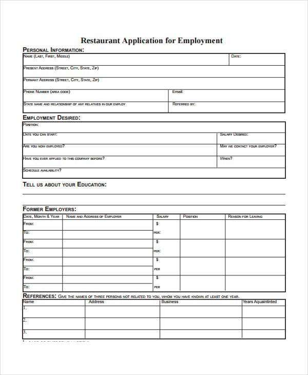 generic restaurant employment application1