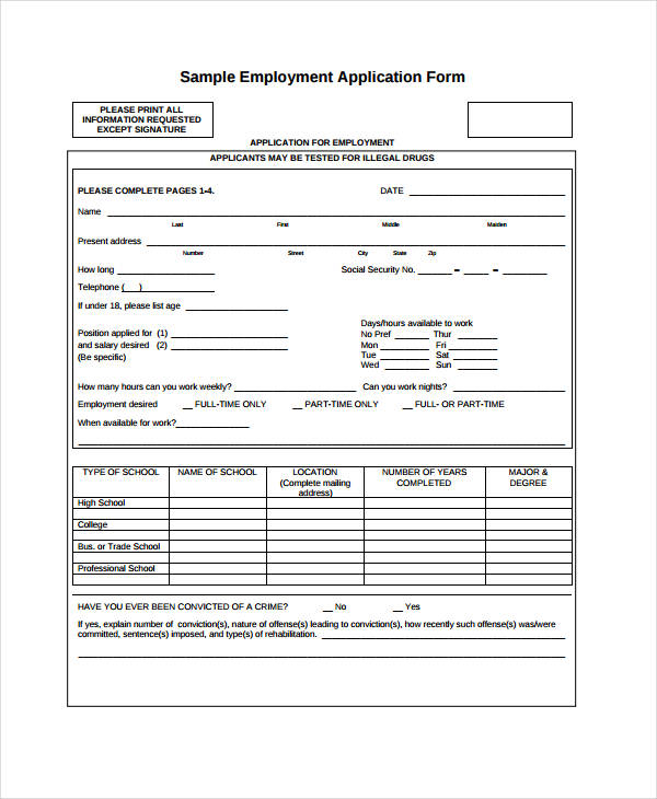 Generic Employment Application Template 8 Free Pdf Documents Download 1486