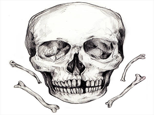 easy drawings of skulls with flames