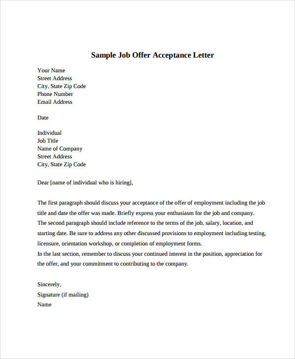 Job Offer Acceptance Letter 8 Free Pdf Documents Download Free Premium Templates