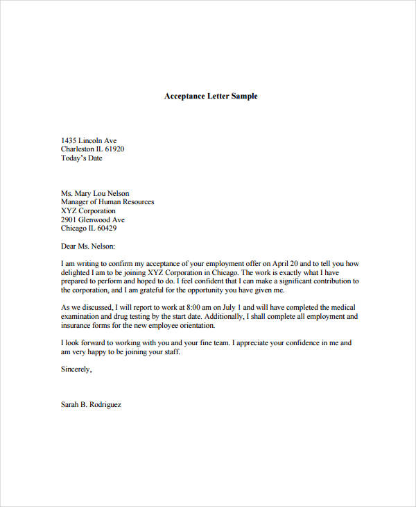 Sample Letter Of Job Acceptance Letter Letter