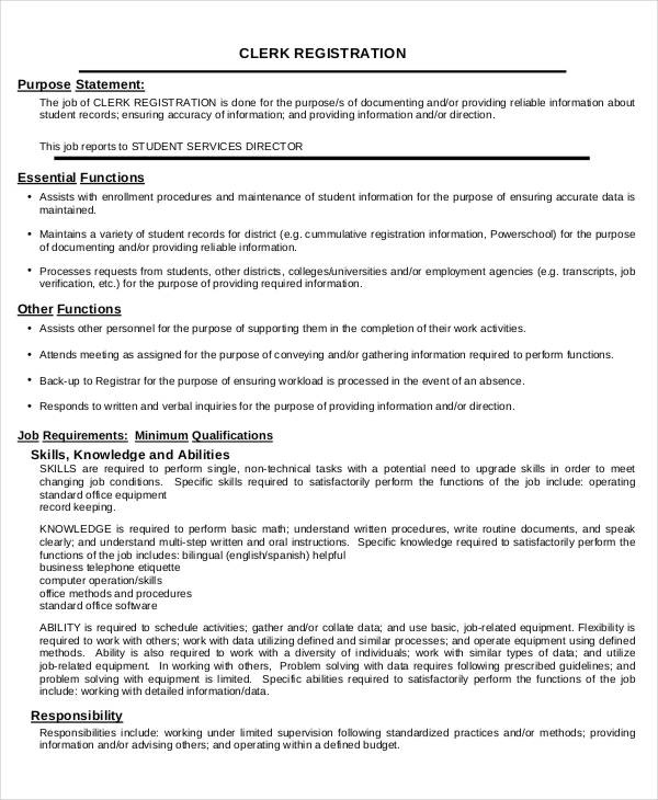 13+ Office Clerk Job Descriptions PDF, DOC